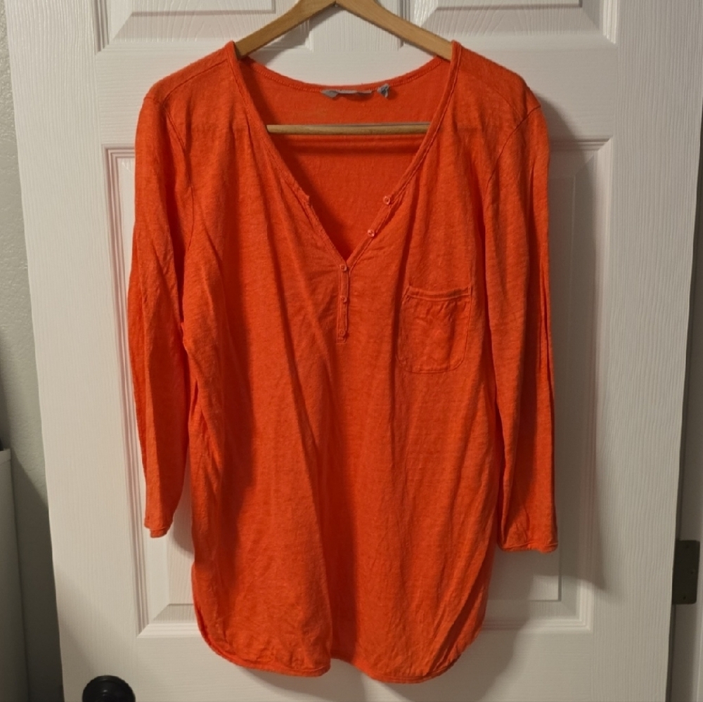 Athleta Orange Linen 3/4 Sleeve Top